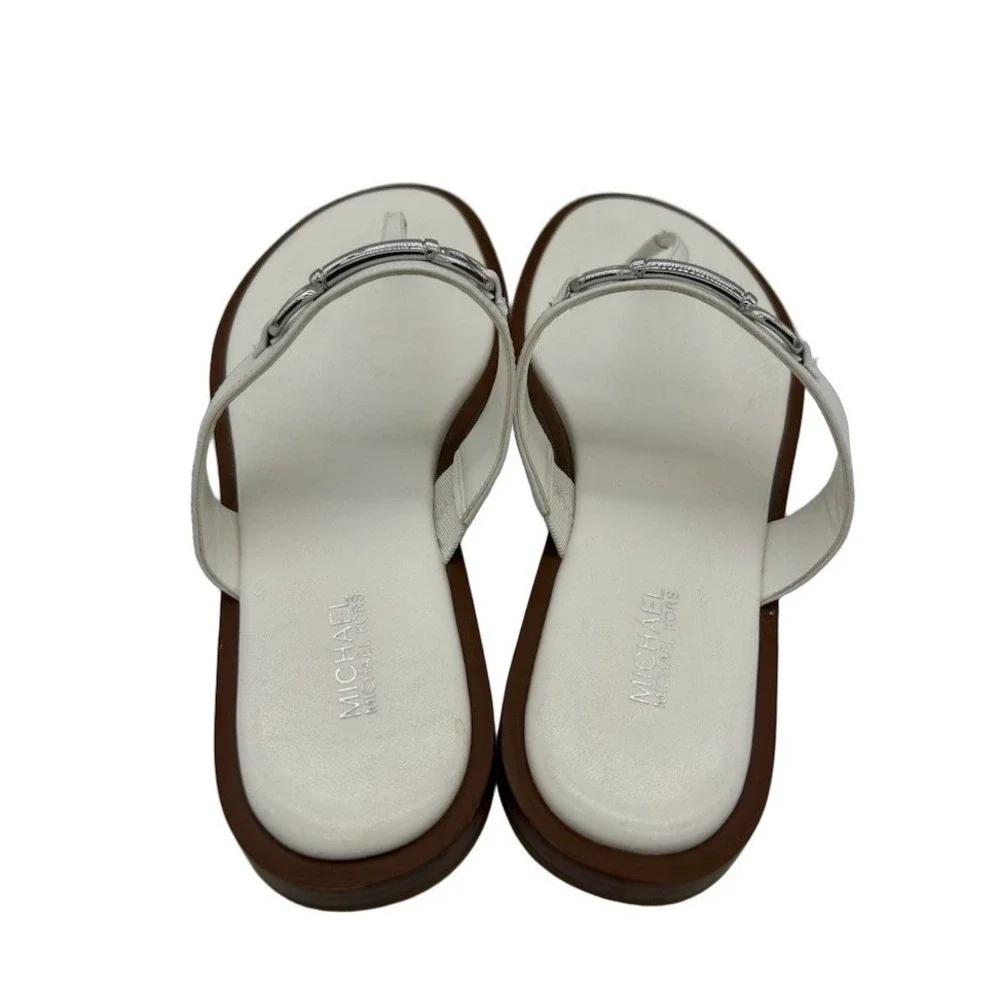 Michael Kors Thong Sandals Women's Size 9.5 M White Leather Silver Horse Bit